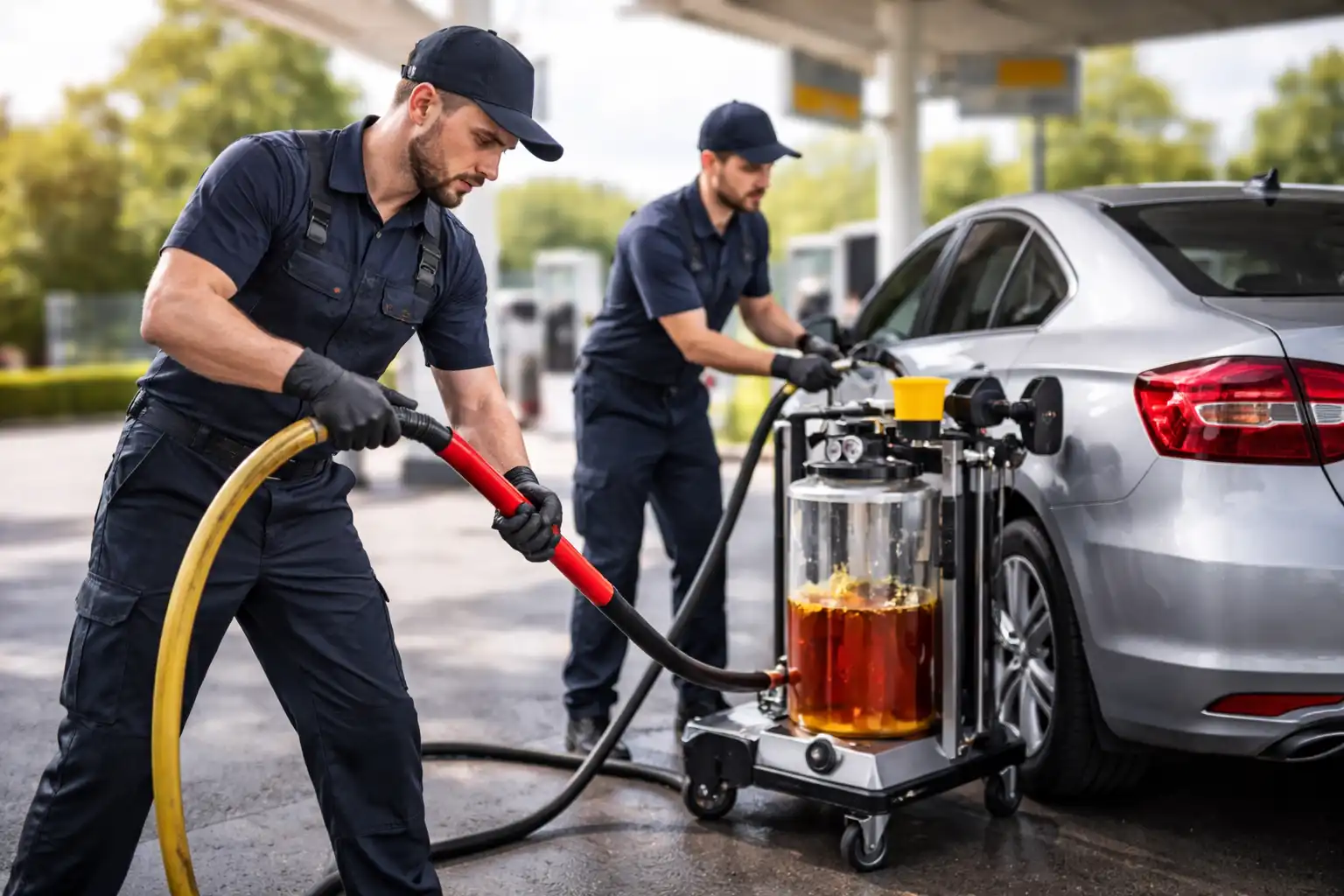 Fuel drain service for cars